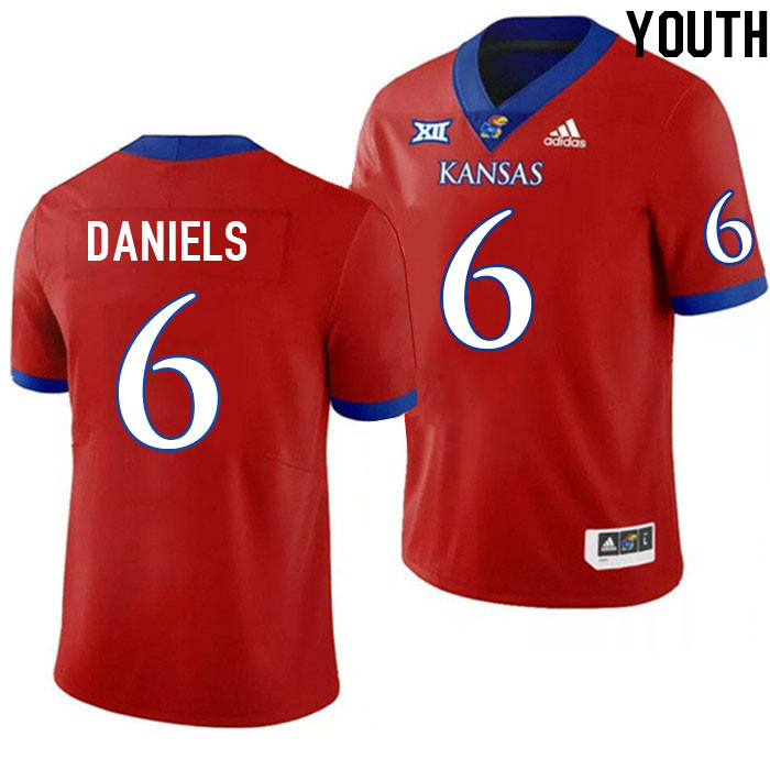 Youth #6 Jalon Daniels Kansas Jayhawks College Football Jerseys Stitched Sale-Red - Click Image to Close